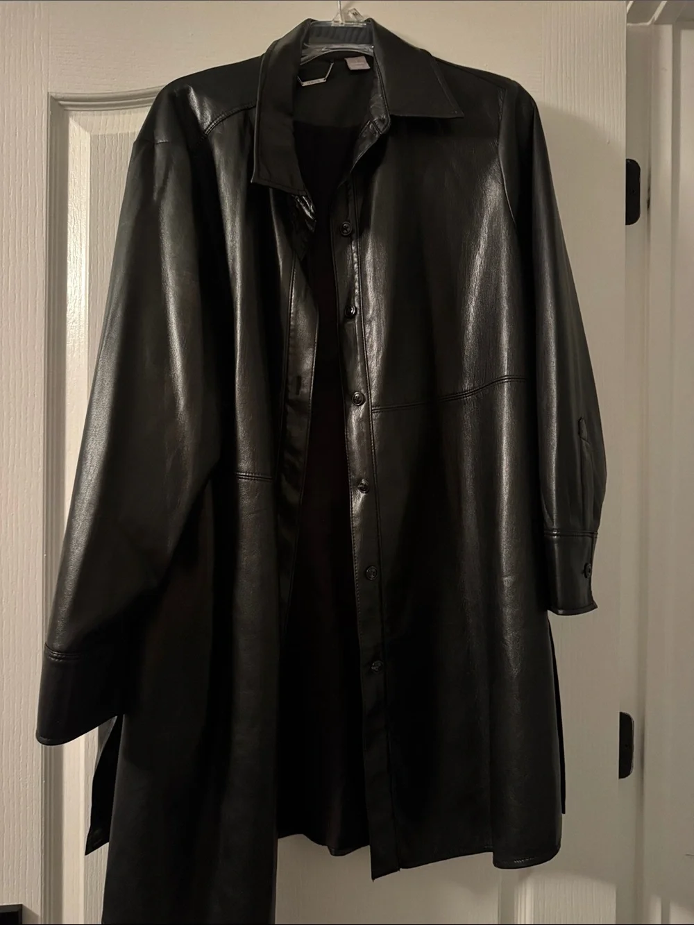Chico's Black Faux Leather Long Shacket - Picture 1 of 3
